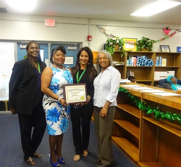Ms. Croslin, Ms Mendoza Staff of Character 2017, Ms. Claudio and Ms. Smith 